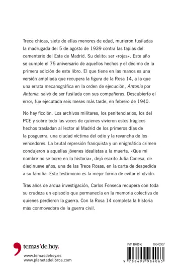 Contraportada Trece Rosas Rojas y la rosa catorce