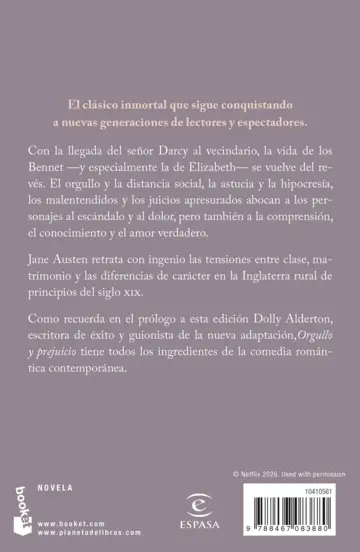 Contraportada Orgullo y prejuicio. (Edición con cartel de serie)