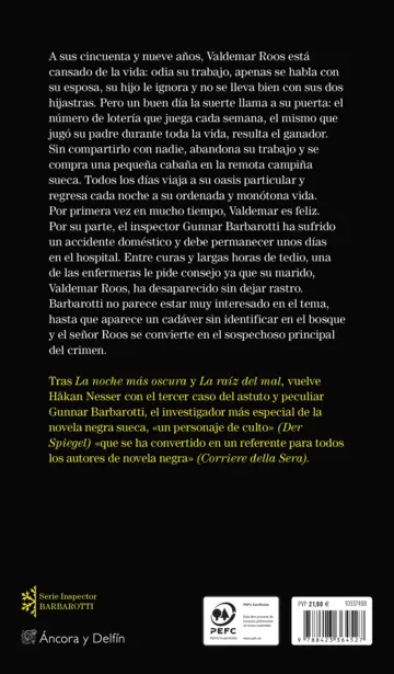 Contraportada Las dos vidas del señor Roos (Serie Inspector Barbarotti 3)