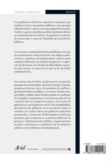 Contraportada Análisis y gestión de políticas públicas