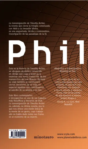 Contraportada La transmigración de Timothy Archer