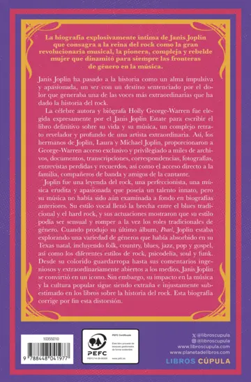 Contraportada Janis Joplin. Edición tapa blanda