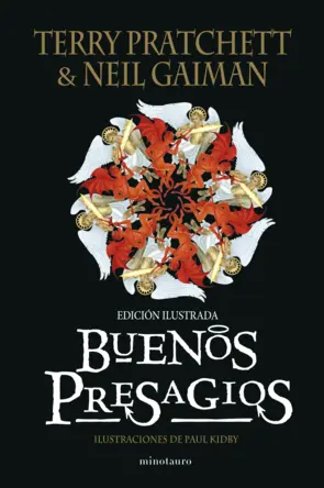 Portada Buenos presagios. Ilustrado por Paul Kidby